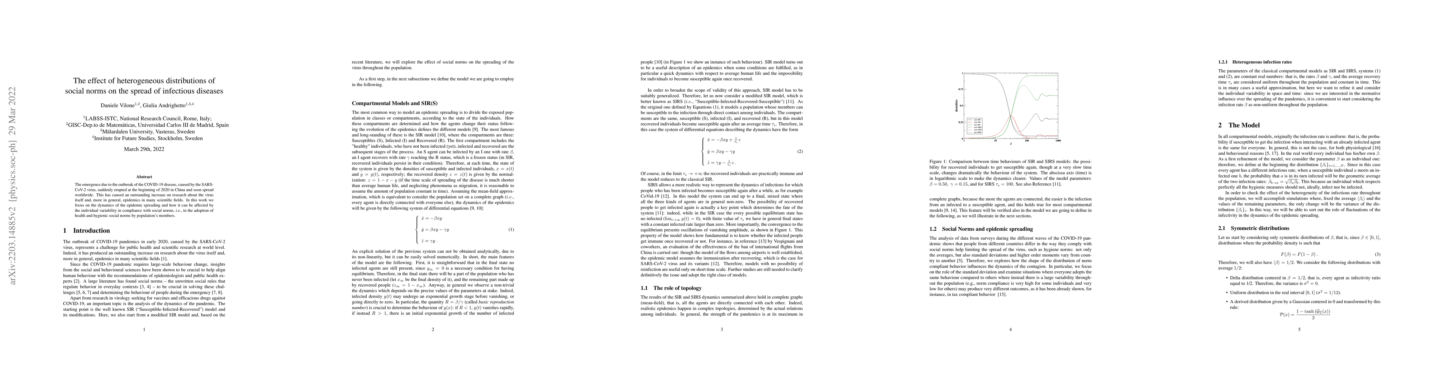 Thumbnail for The effect of heterogeneous distributions of social norms on the spread
  of infectious diseases