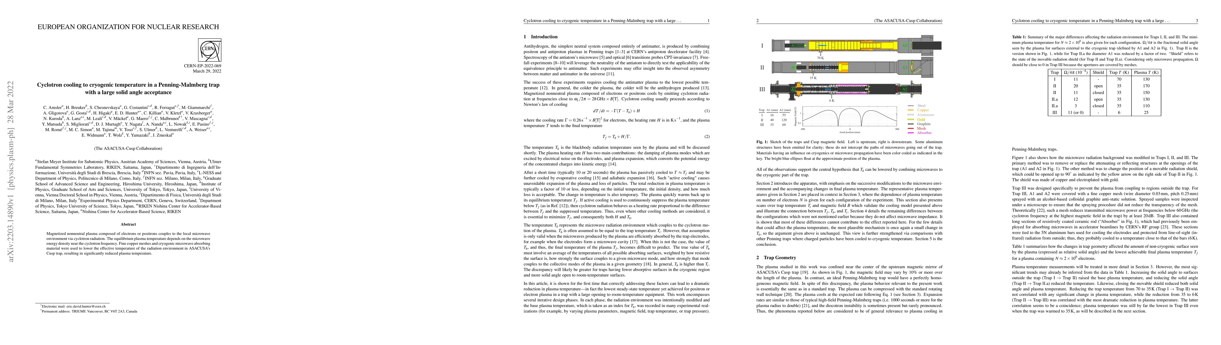 Thumbnail for Cyclotron cooling to cryogenic temperature in a Penning-Malmberg trap
  with a large solid angle acceptance