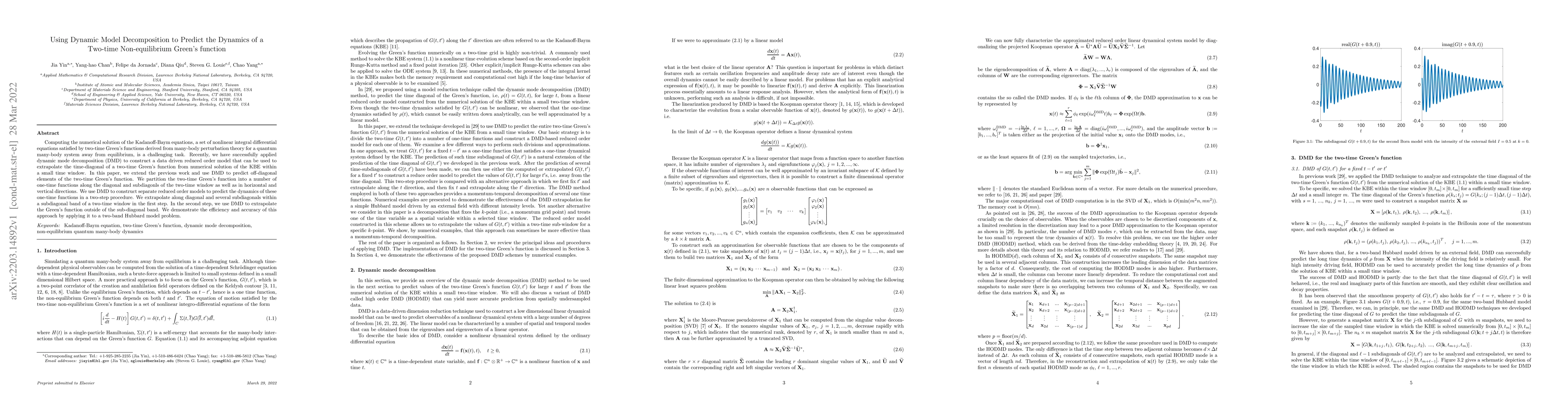 Thumbnail for Using dynamic mode decomposition to predict the dynamics of a two-time
  non-equilibrium Green's function
