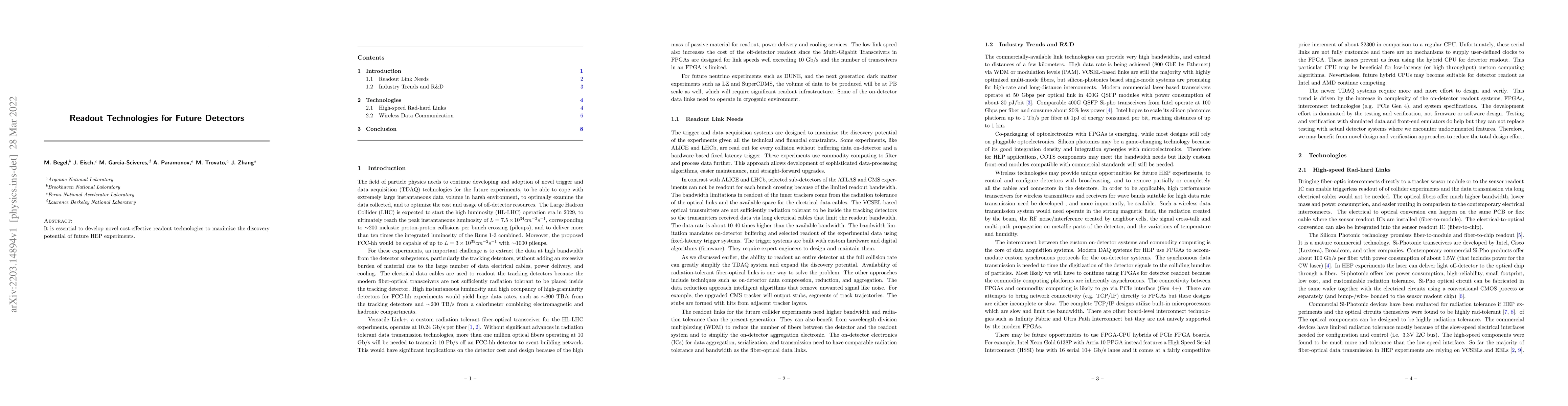 Thumbnail for Readout Technologies for Future Detectors