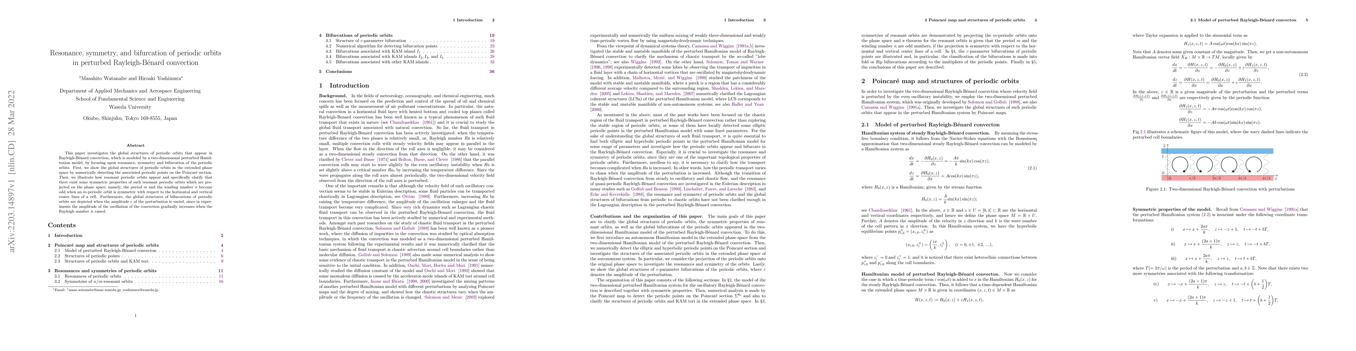 Thumbnail for Resonance, symmetry, and bifurcation of periodic orbits in perturbed
  Rayleigh-B\'enard convection