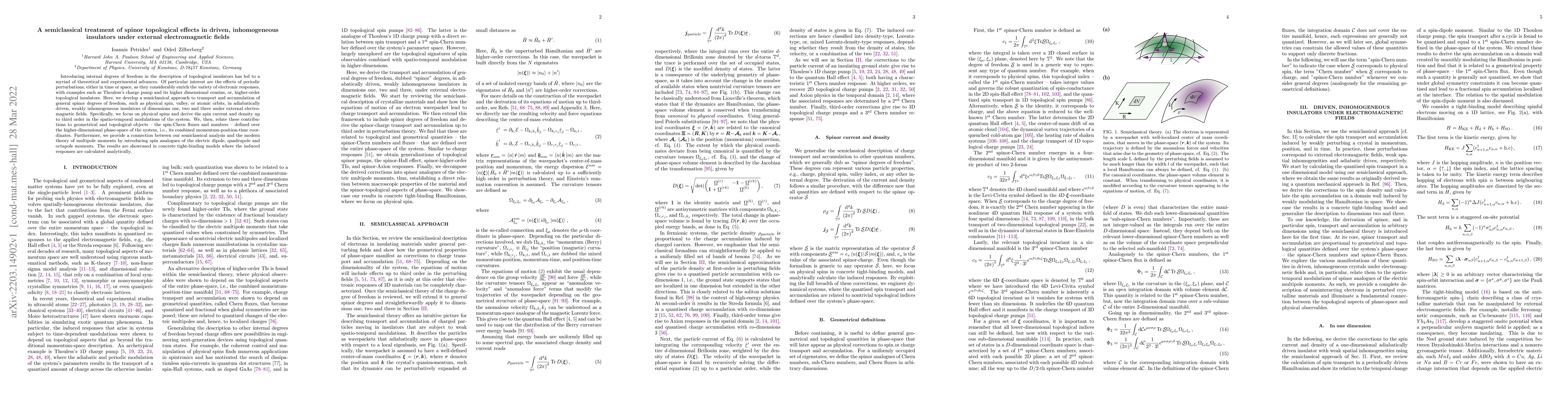 Thumbnail for A semiclassical treatment of spinor topological effects in driven,
  inhomogeneous insulators under external electromagnetic fields