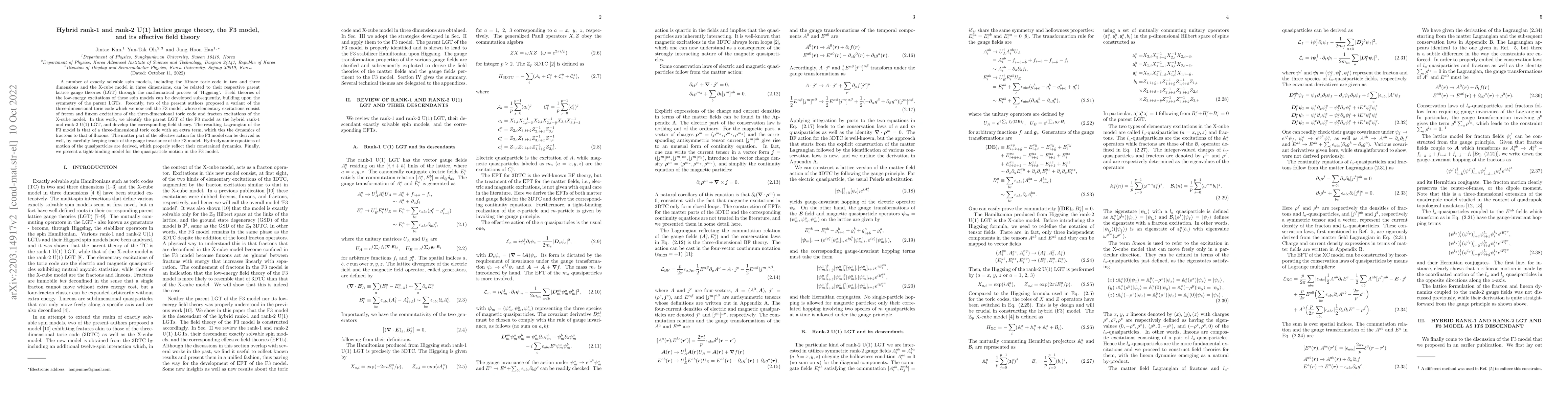 Thumbnail for Hybrid rank-1 and rank-2 U(1) lattice gauge theory, the F3 model, and
  its effective field theory