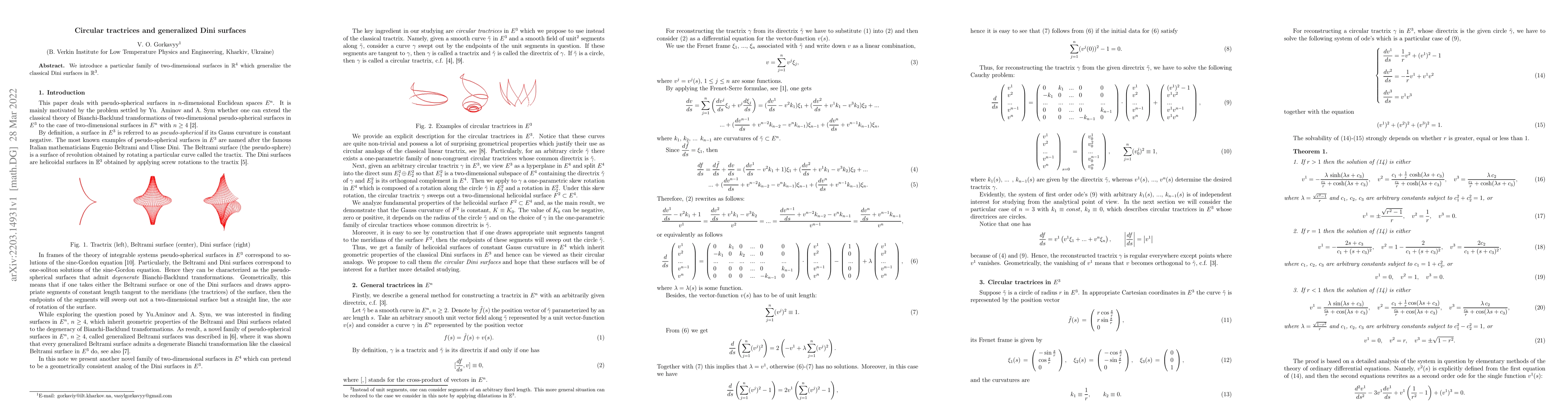 Thumbnail for Circular tractrices and generalized Dini surfaces