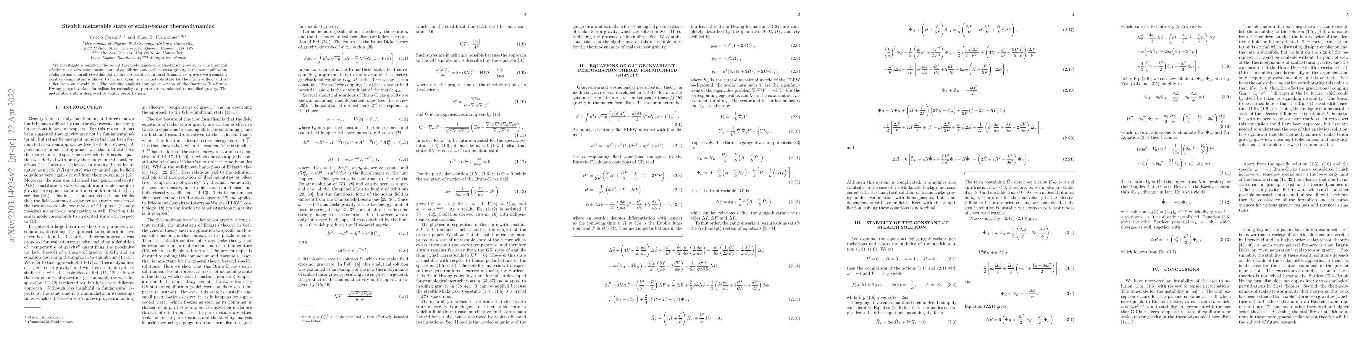 Thumbnail for Stealth metastable state of scalar-tensor thermodynamics