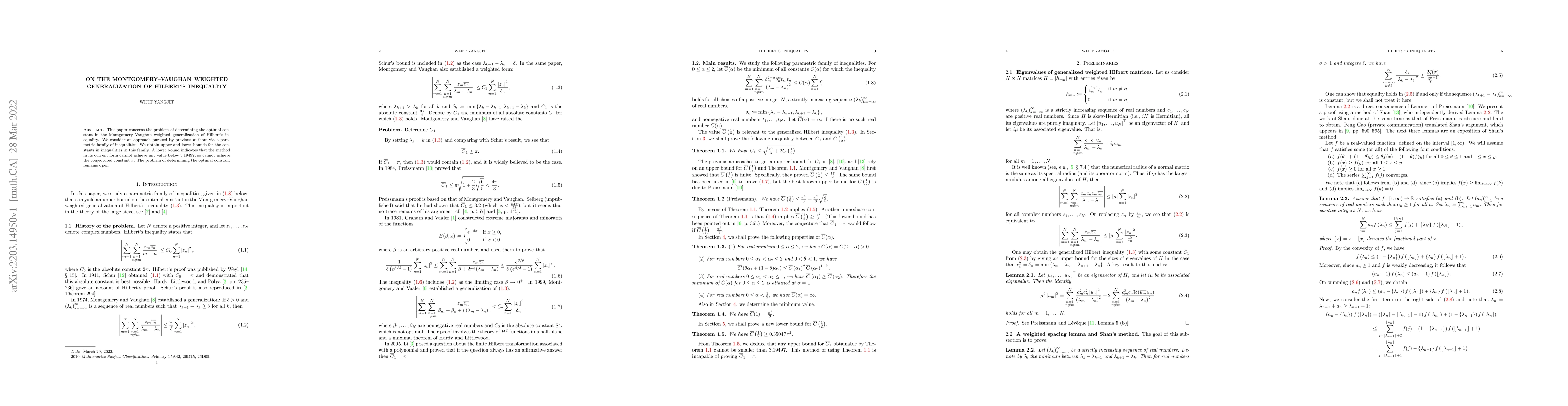 Thumbnail for On the Montgomery--Vaughan weighted generalization of Hilbert's
  inequality