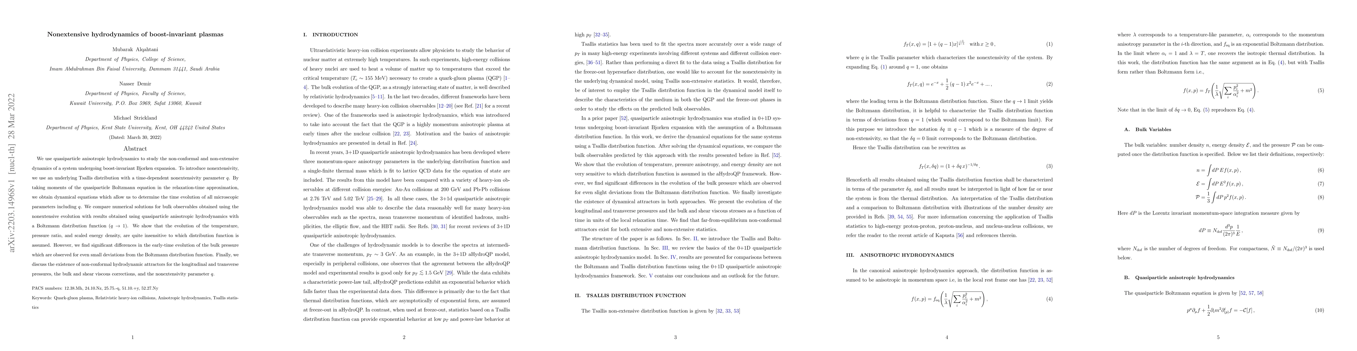 Thumbnail for Nonextensive hydrodynamics of boost-invariant plasmas