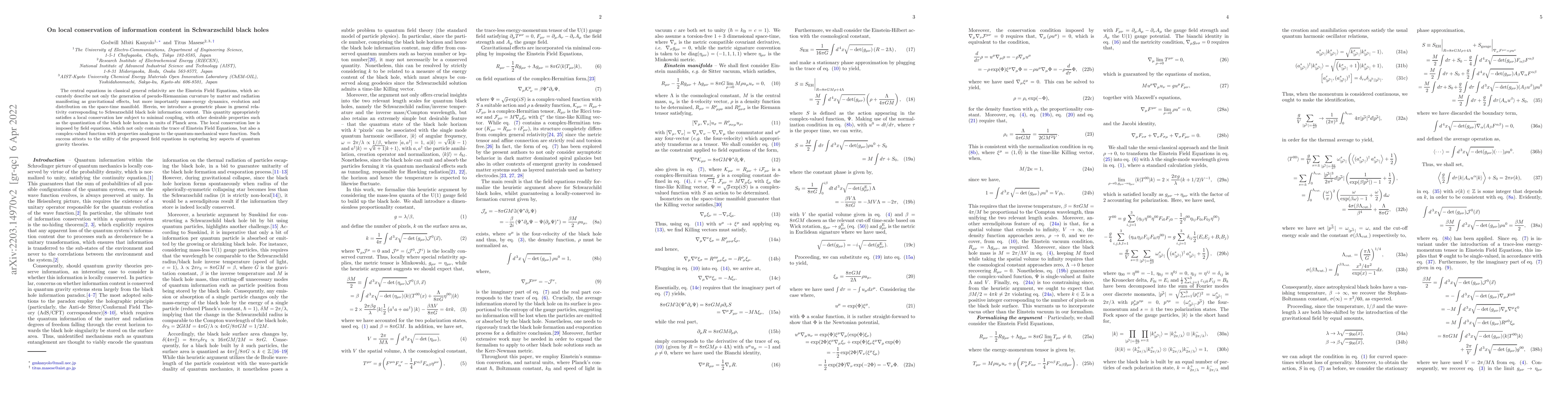 Thumbnail for On local conservation of information content in Schwarzschild black
  holes