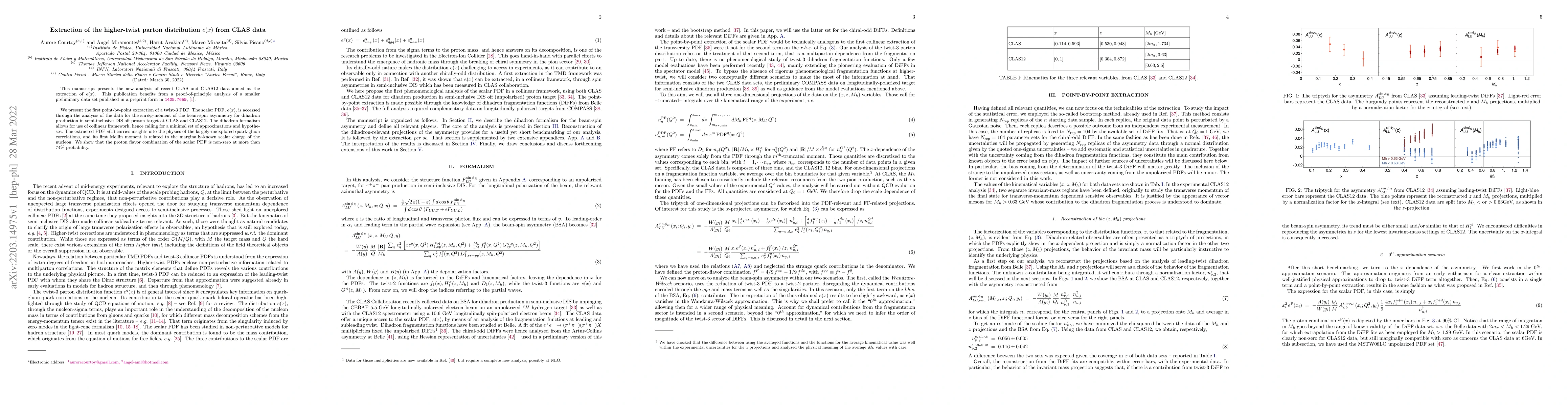 Thumbnail for Extraction of the higher-twist parton distribution $e(x)$ from CLAS data