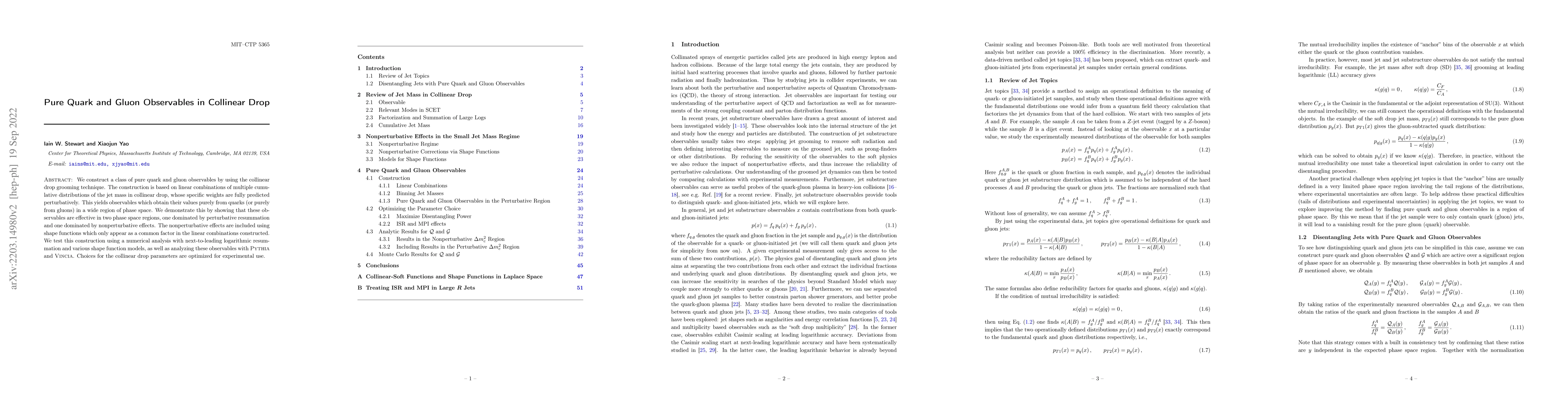 Thumbnail for Pure Quark and Gluon Observables in Collinear Drop