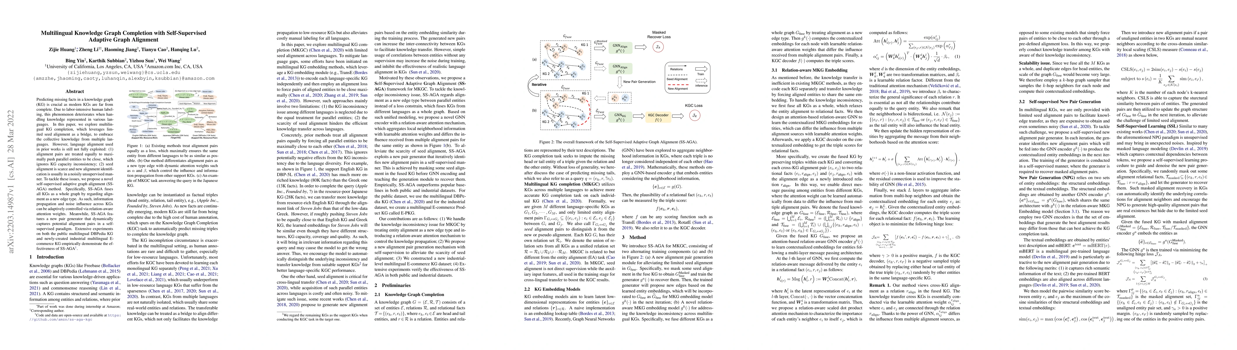 Thumbnail for Multilingual Knowledge Graph Completion with Self-Supervised Adaptive
  Graph Alignment