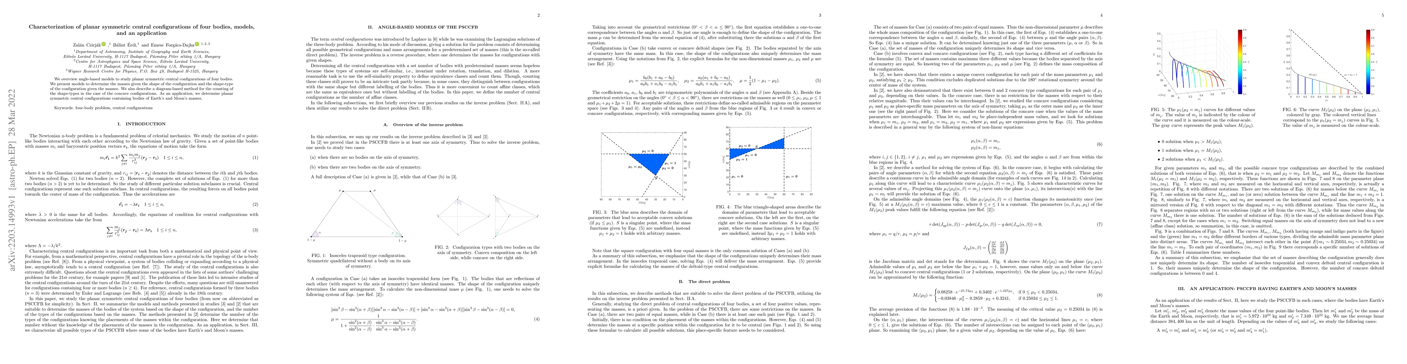Thumbnail for Characterization of planar symmetric central configurations of four
  bodies, models, and an application