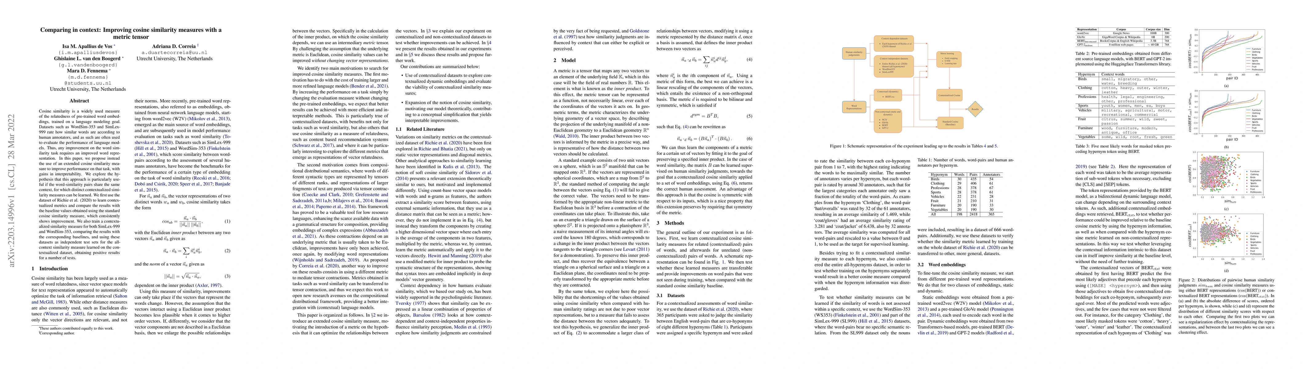 Thumbnail for Comparing in context: Improving cosine similarity measures with a metric
  tensor