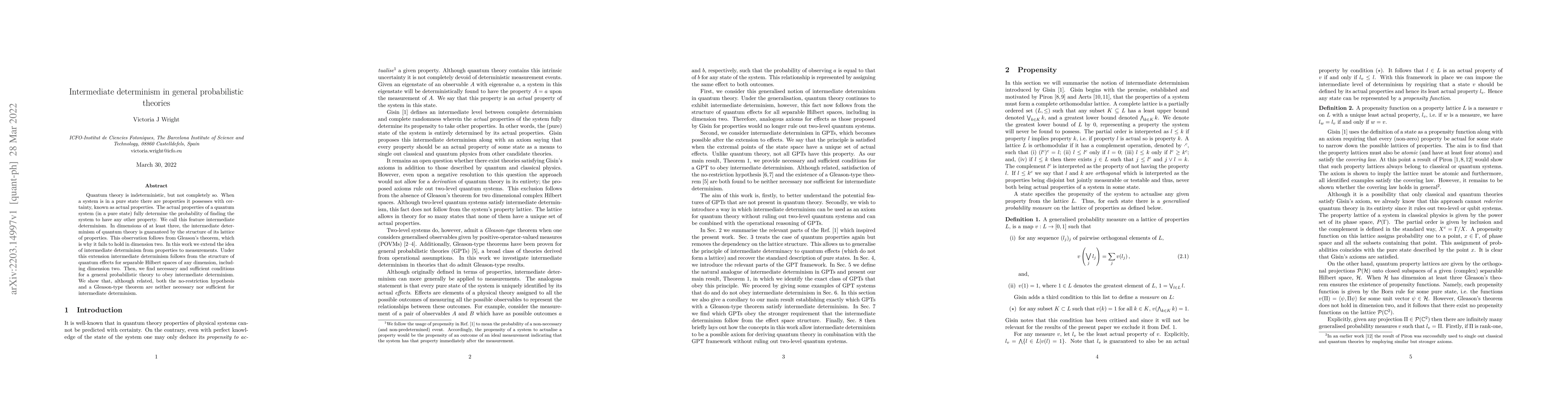 Thumbnail for Intermediate determinism in general probabilistic theories