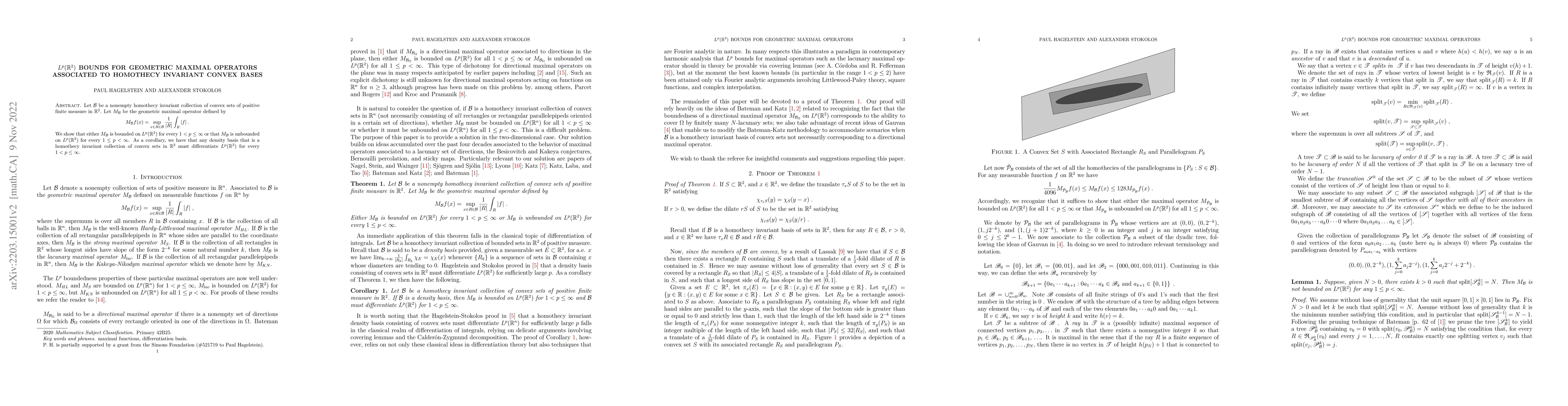 Thumbnail for $L^p(\mathbb{R}^2)$ bounds for geometric maximal operators associated to
  homothecy invariant convex bases