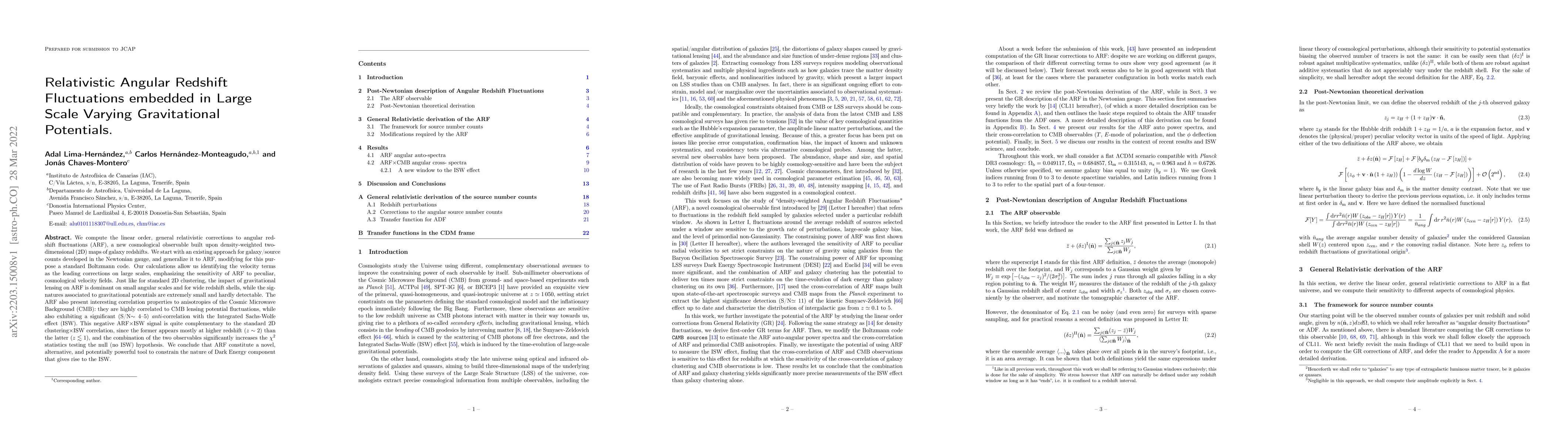Thumbnail for Relativistic Angular Redshift Fluctuations embedded in Large Scale
  Varying Gravitational Potentials