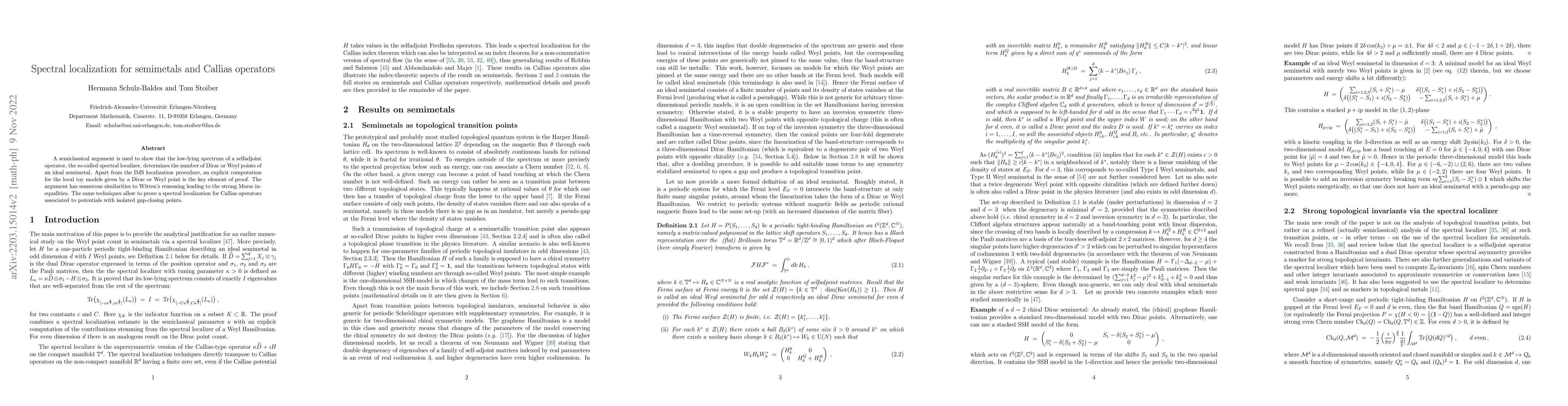 Thumbnail for Spectral localization for semimetals and Callias operators