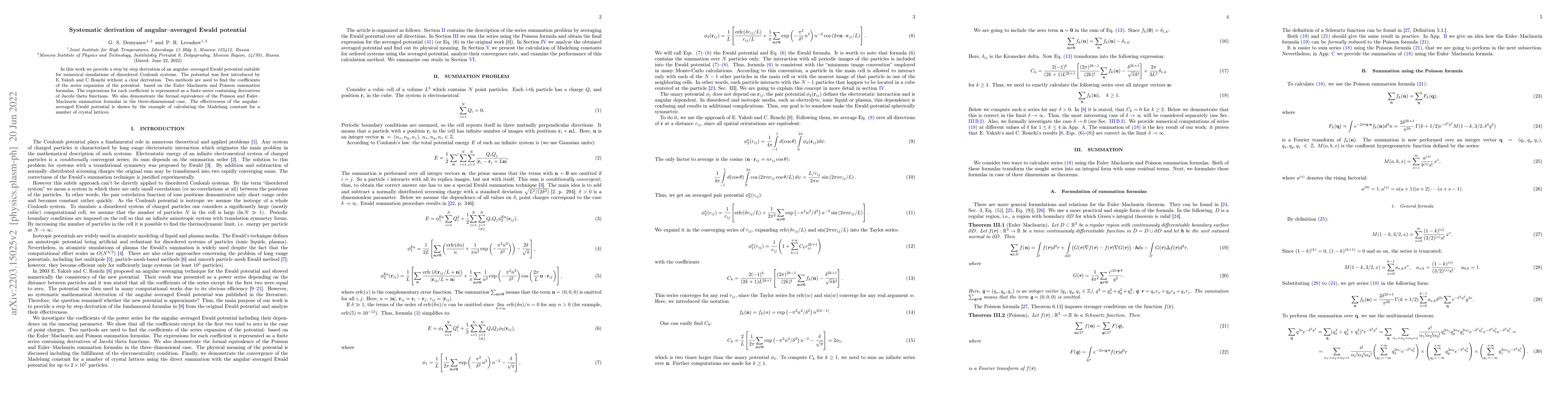 Thumbnail for Systematic derivation of angular--averaged Ewald potential