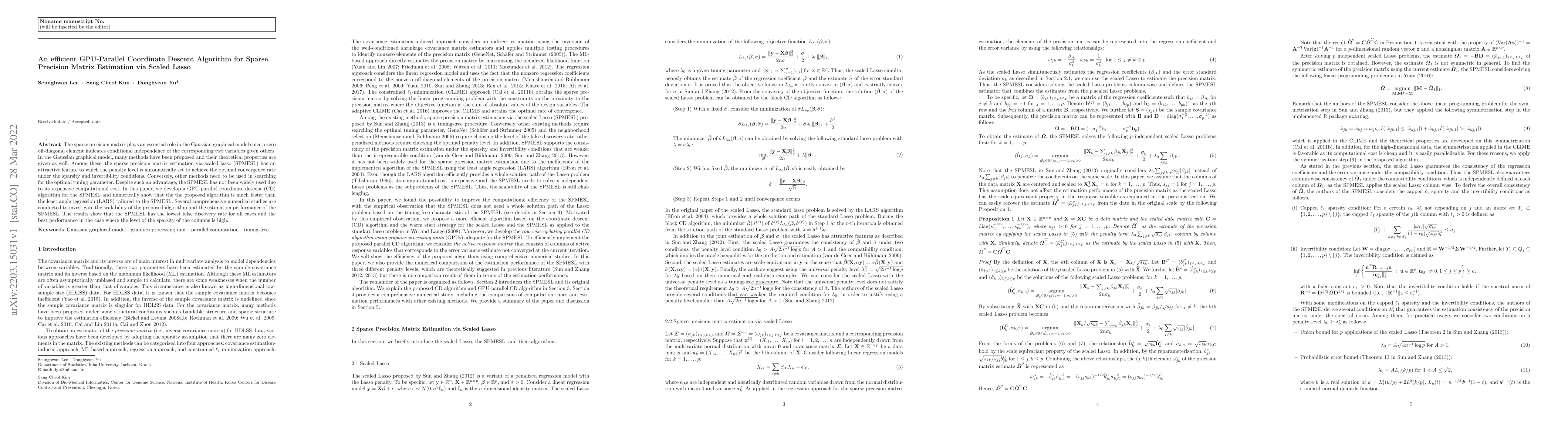 Thumbnail for An efficient GPU-Parallel Coordinate Descent Algorithm for Sparse
  Precision Matrix Estimation via Scaled Lasso