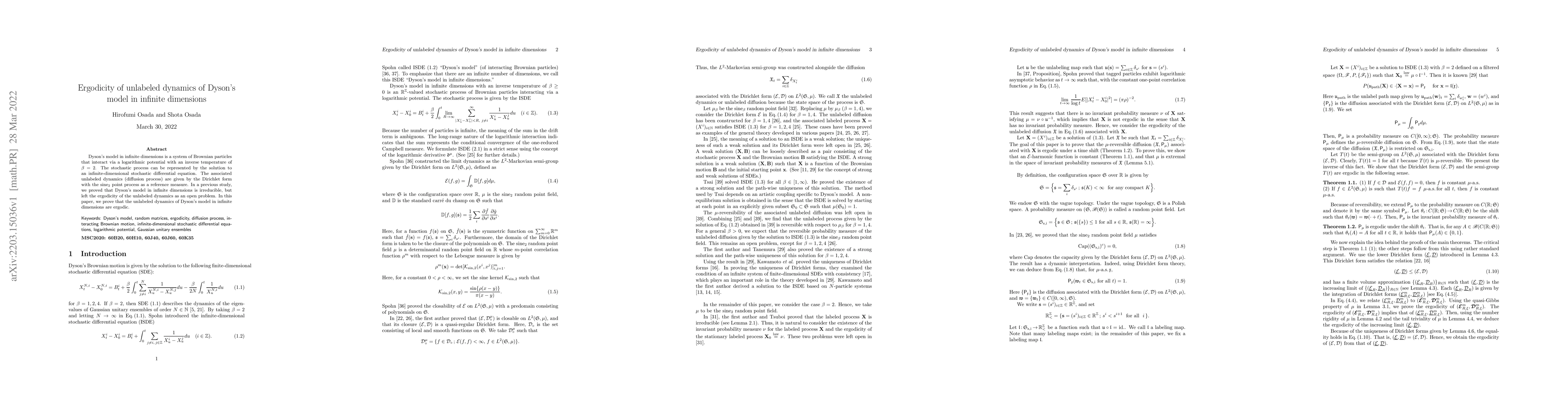 Thumbnail for Ergodicity of unlabeled dynamics of Dyson's model in infinite dimensions