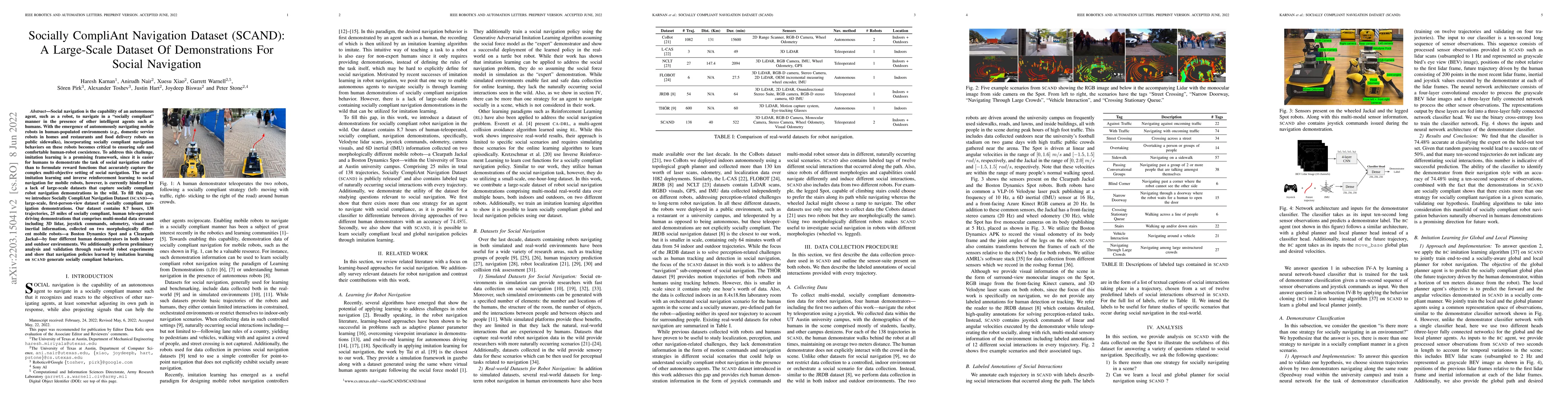 Thumbnail for Socially Compliant Navigation Dataset (SCAND): A Large-Scale Dataset of
  Demonstrations for Social Navigation