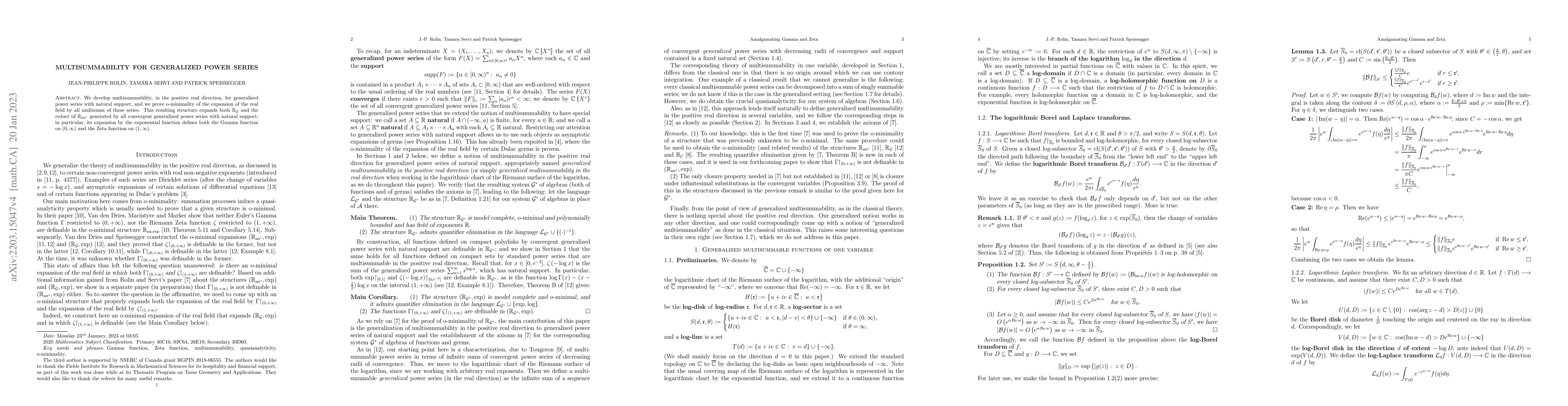 Thumbnail for Multisummability for generalized power series