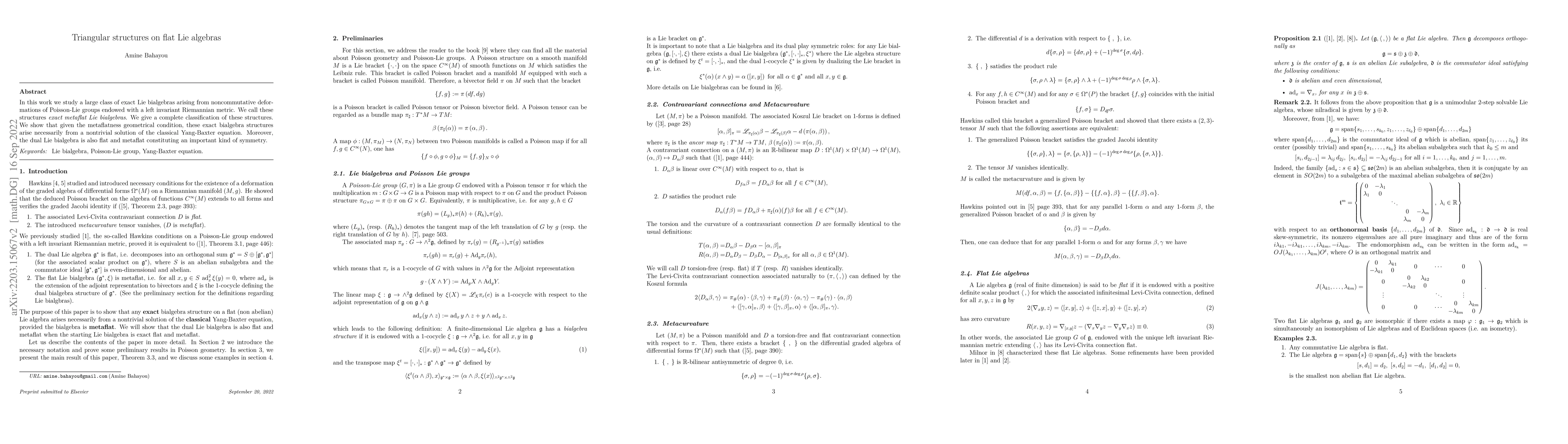 Thumbnail for Triangular structures on flat Lie algebras