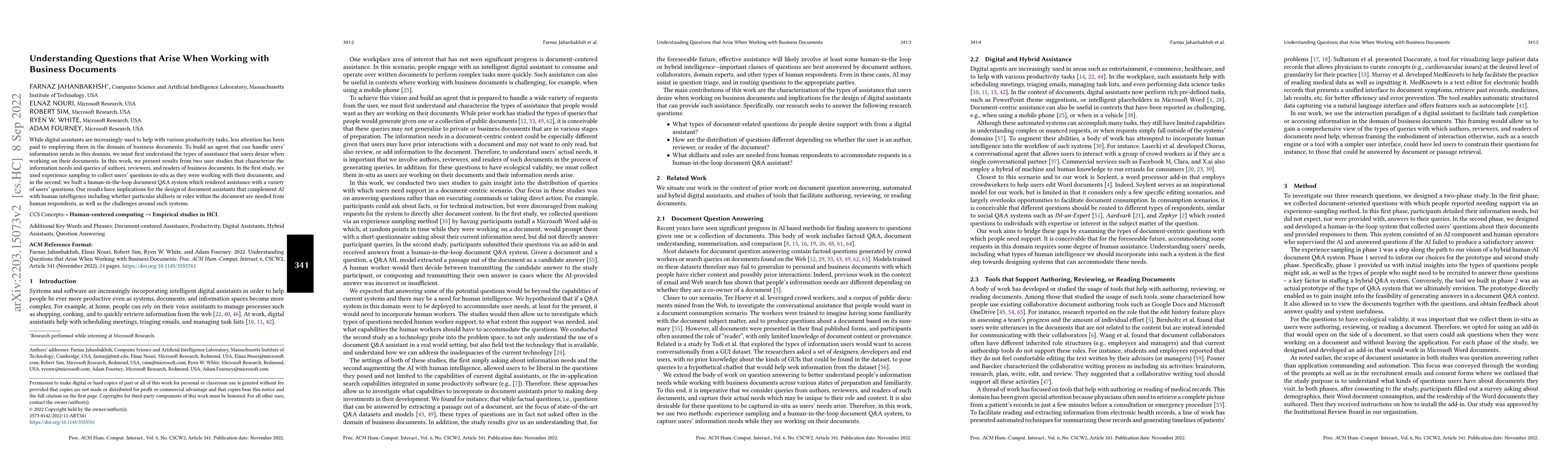 Thumbnail for Understanding Questions that Arise When Working with Business Documents