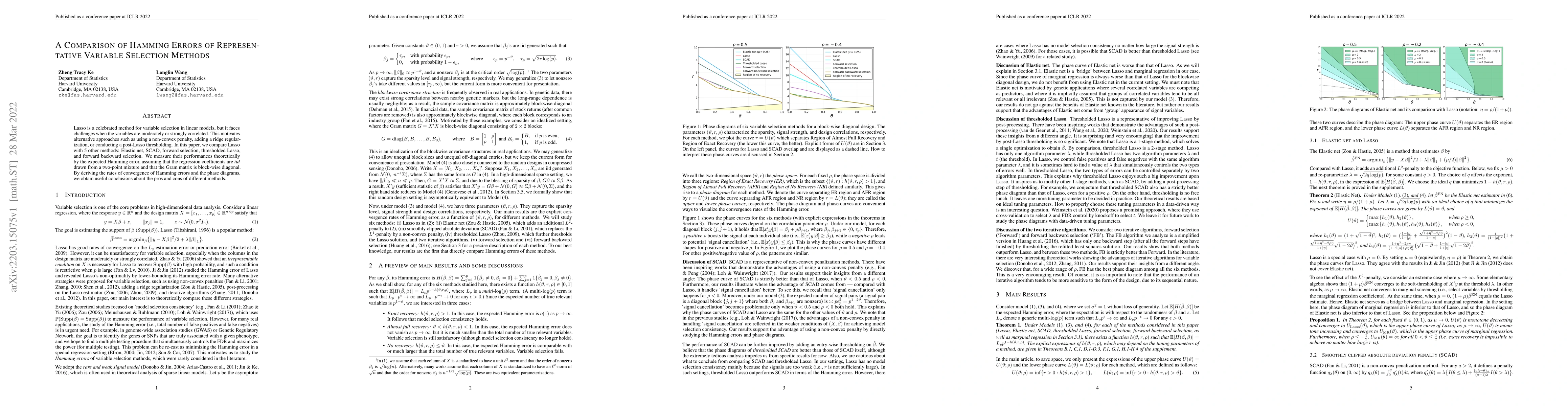 Thumbnail for A Comparison of Hamming Errors of Representative Variable Selection
  Methods
