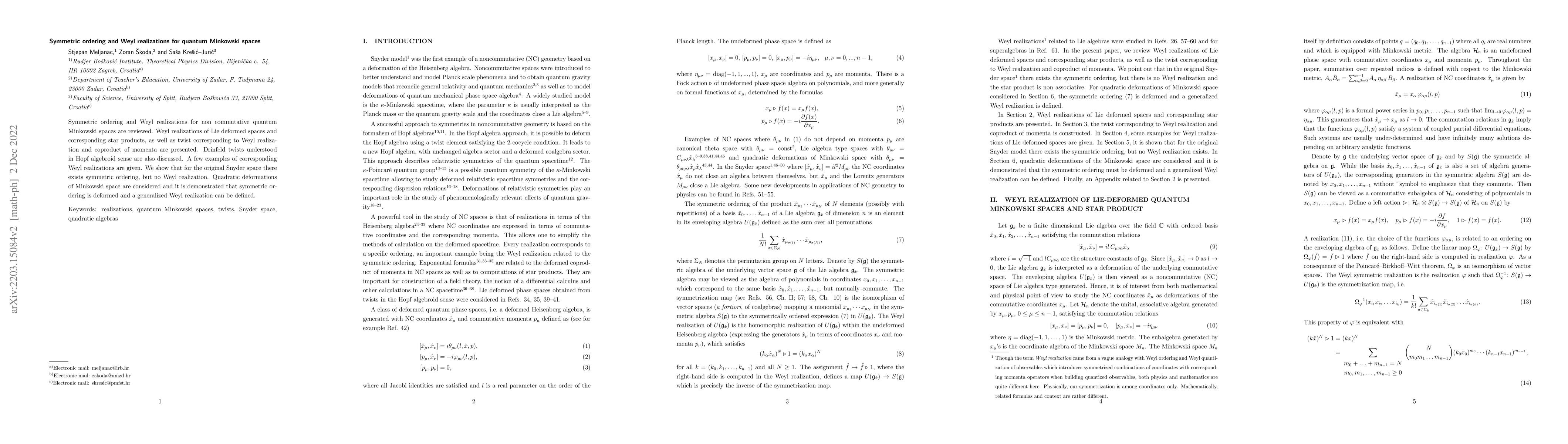 Thumbnail for Symmetric ordering and Weyl realizations for quantum Minkowski spaces