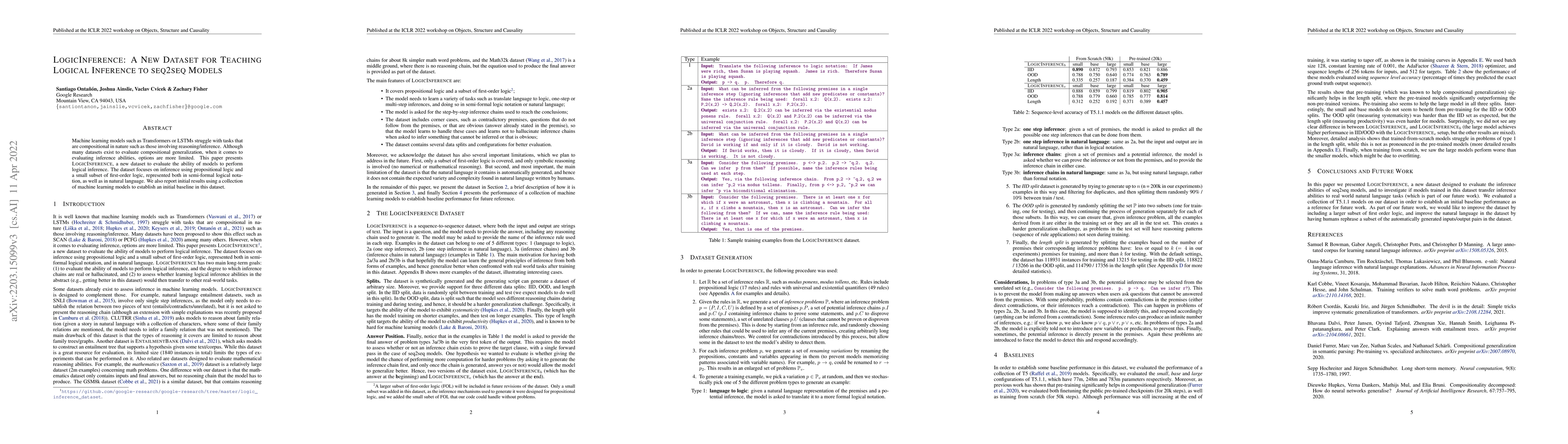 Thumbnail for LogicInference: A New Dataset for Teaching Logical Inference to seq2seq
  Models
