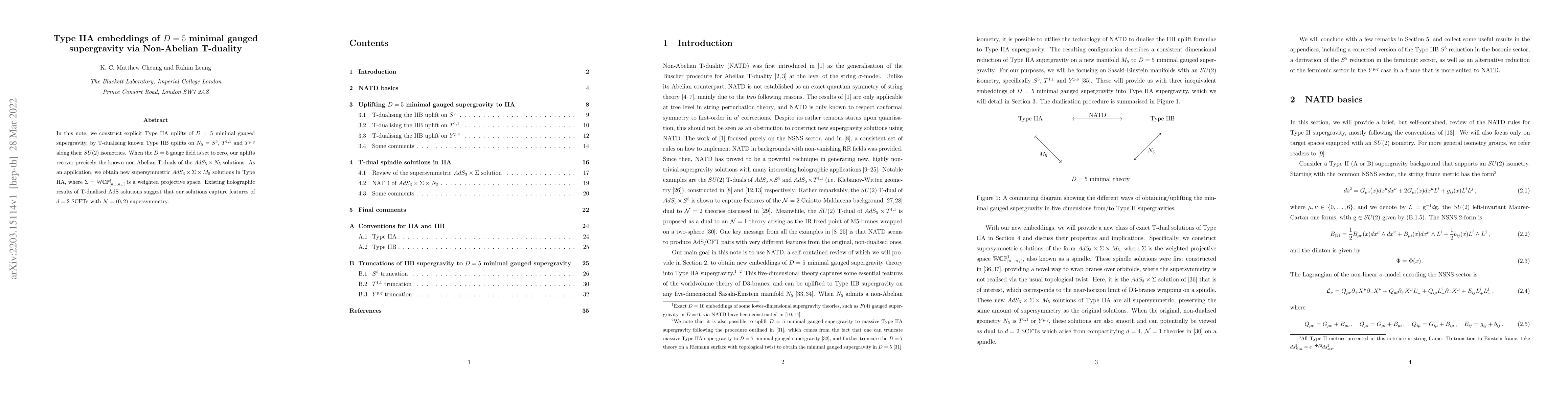 Thumbnail for Type IIA embeddings of $D=5$ minimal gauged supergravity via Non-Abelian
  T-duality