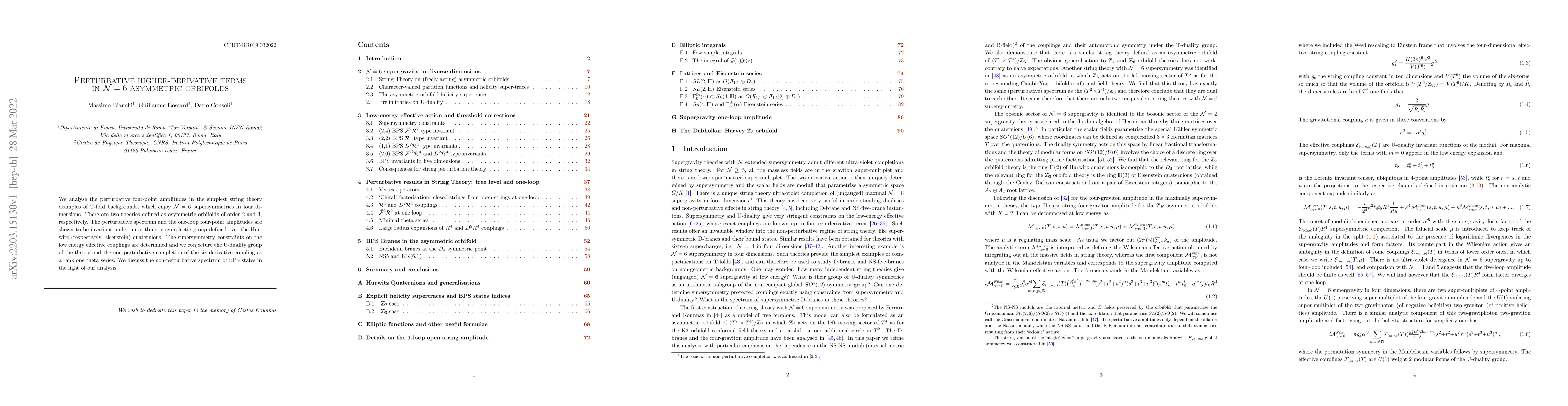 Thumbnail for Perturbative higher-derivative terms in N=6 asymmetric orbifolds