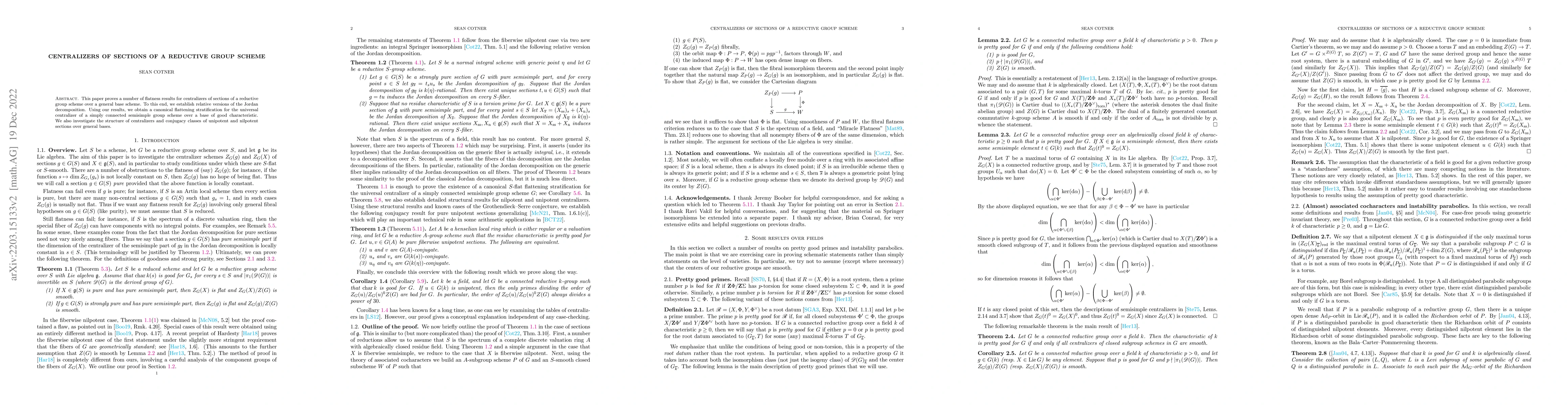 Thumbnail for Centralizers of sections of a reductive group scheme