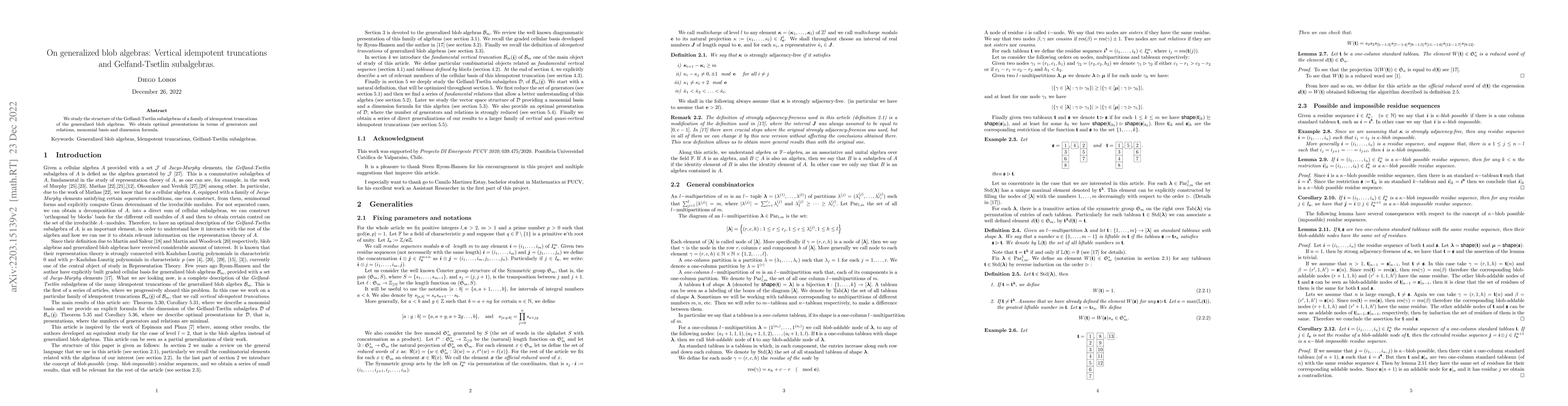 Thumbnail for On Generalized blob algebras: Vertical idempotent truncations and
  Gelfand-Tsetlin subalgebras