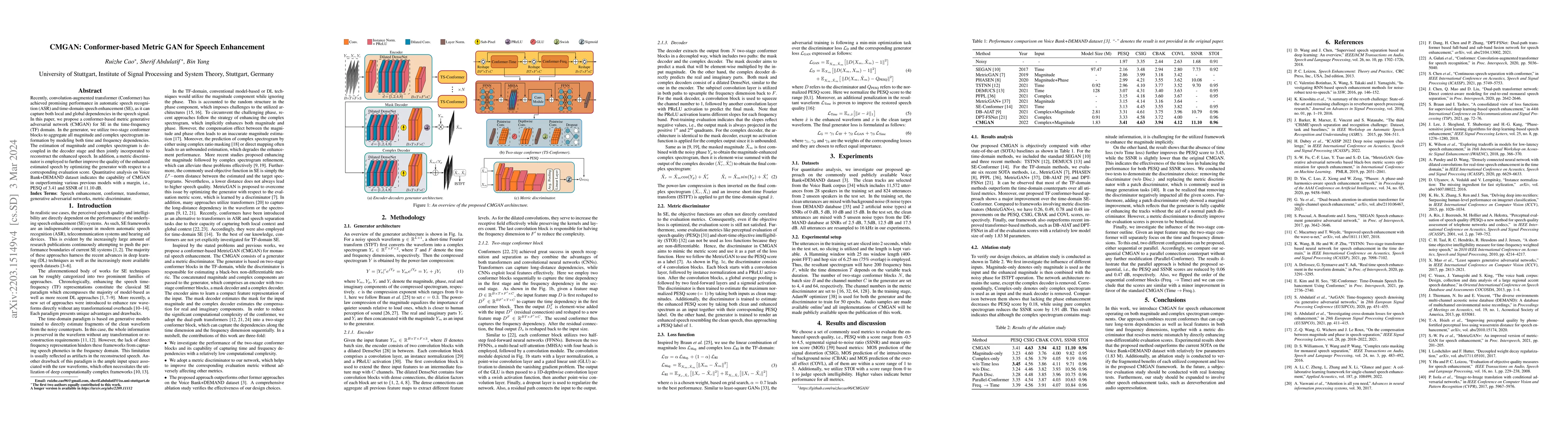 Thumbnail for CMGAN: Conformer-based Metric GAN for Speech Enhancement