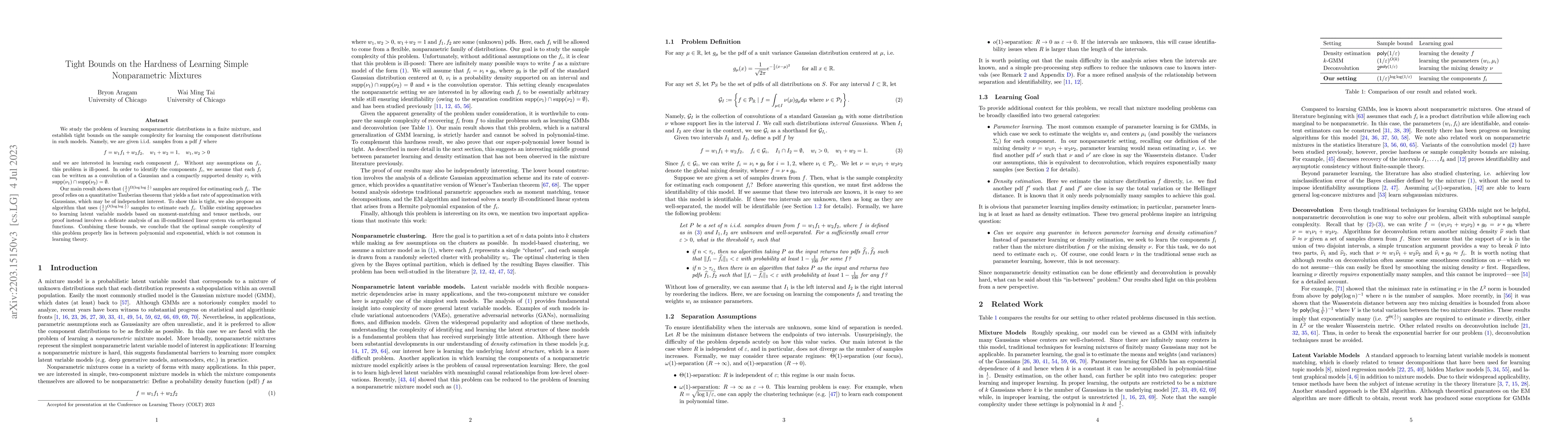 Thumbnail for Tight Bounds on the Hardness of Learning Simple Nonparametric Mixtures
