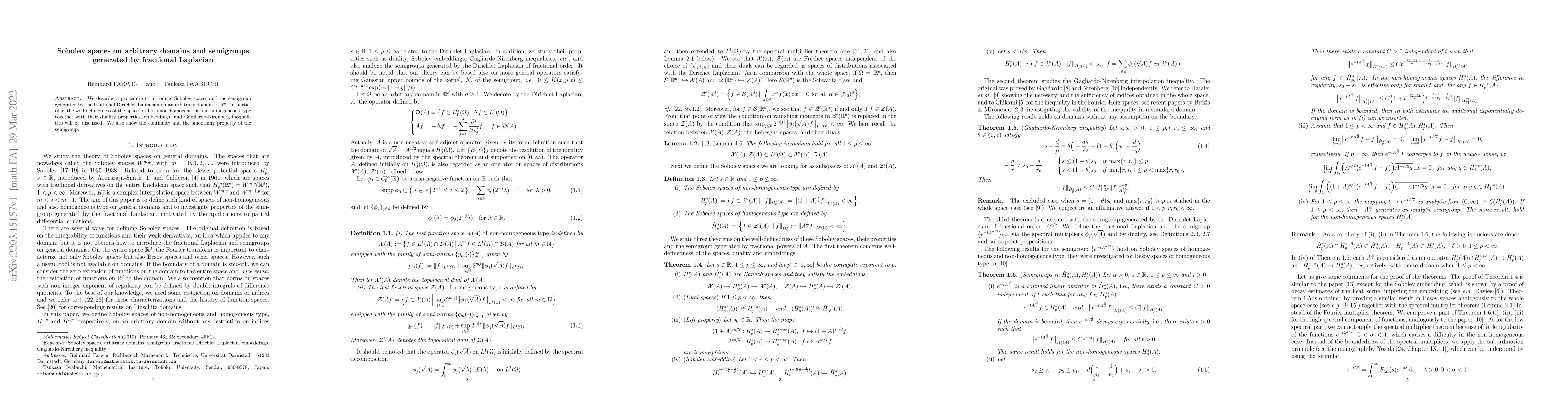 Thumbnail for Sobolev spaces on arbitrary domains and semigroups generated by
  fractional Laplacian