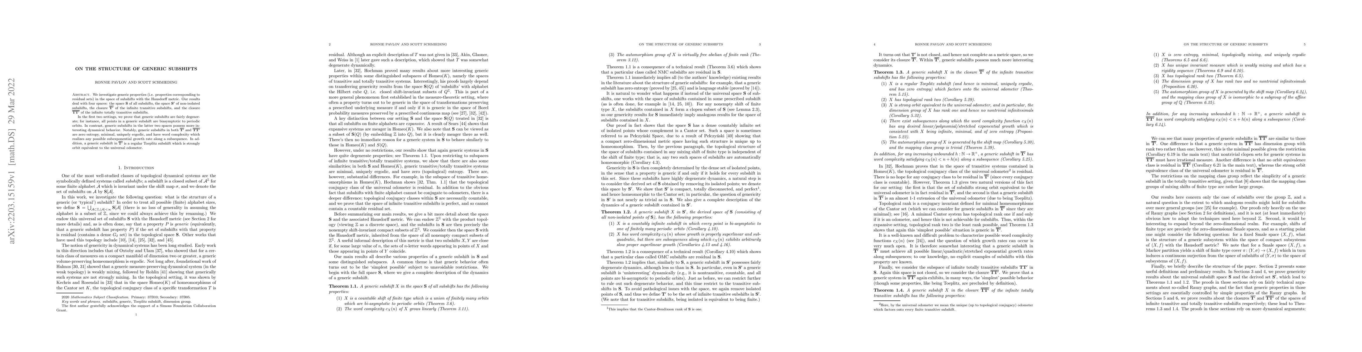Thumbnail for On the structure of generic subshifts
