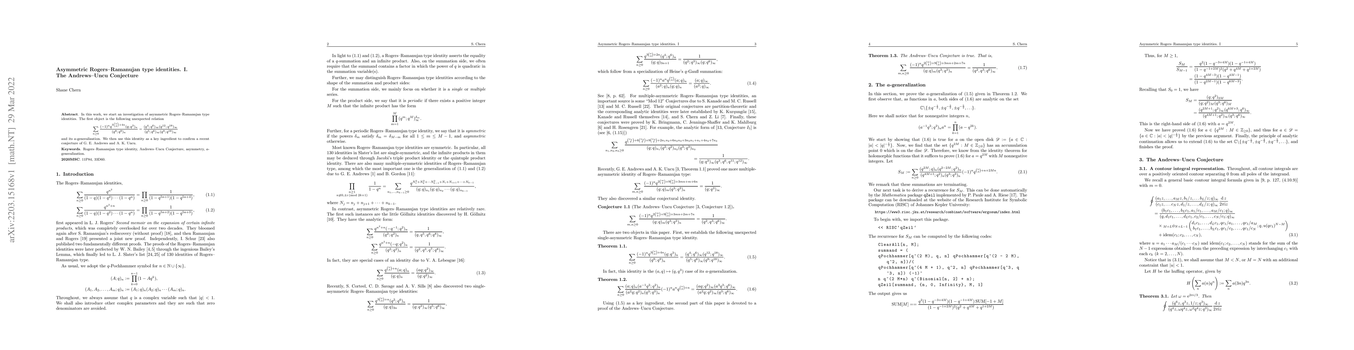 Thumbnail for Asymmetric Rogers--Ramanujan type identities. I. The Andrews--Uncu
  Conjecture