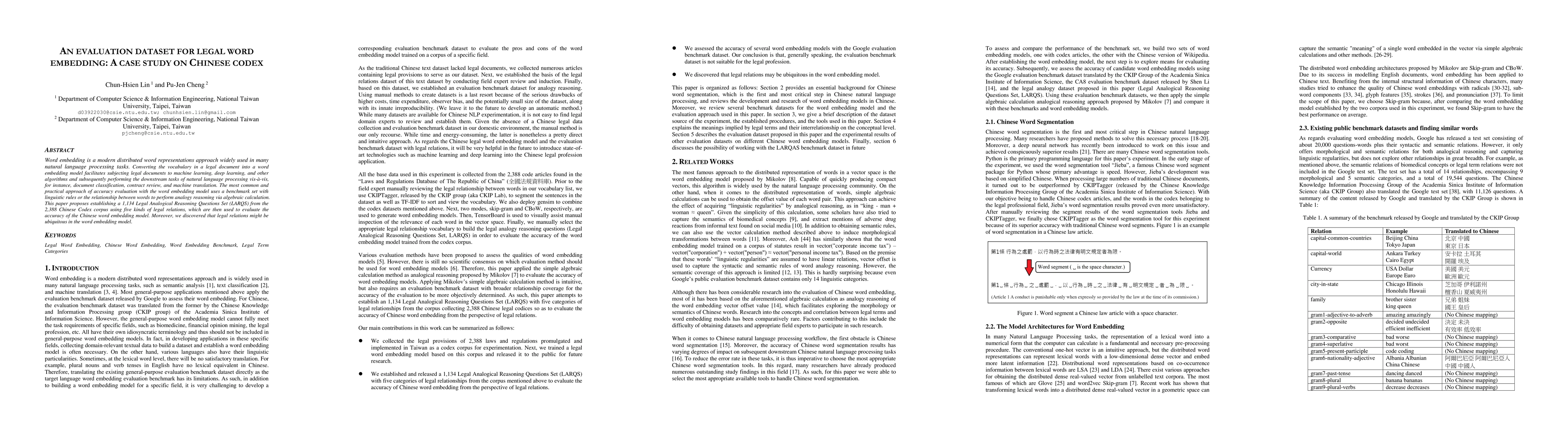Thumbnail for An Evaluation Dataset for Legal Word Embedding: A Case Study On Chinese
  Codex