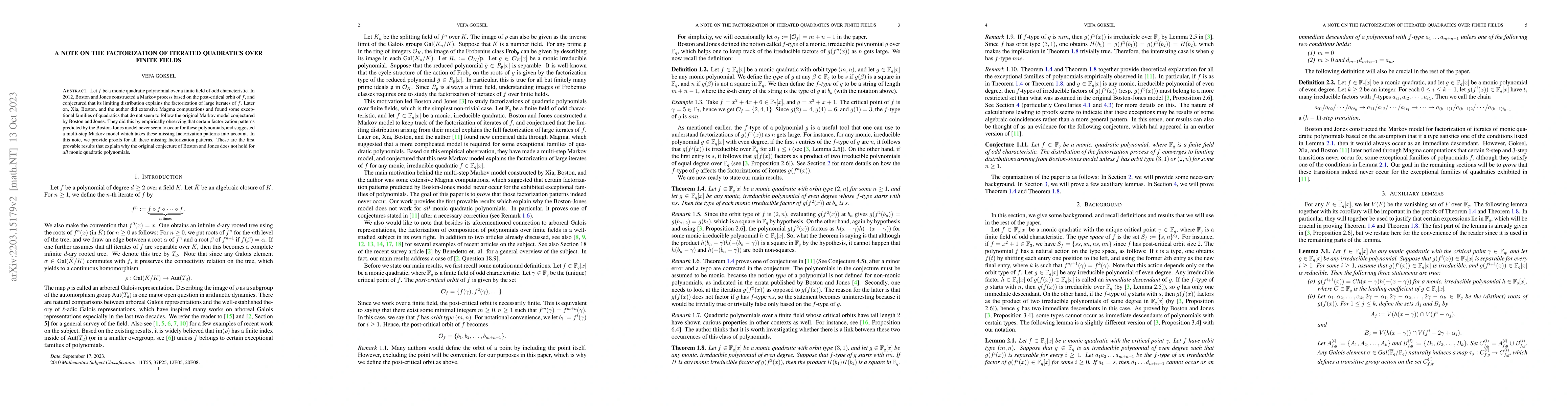 Thumbnail for A note on the factorization of iterated quadratics over finite fields