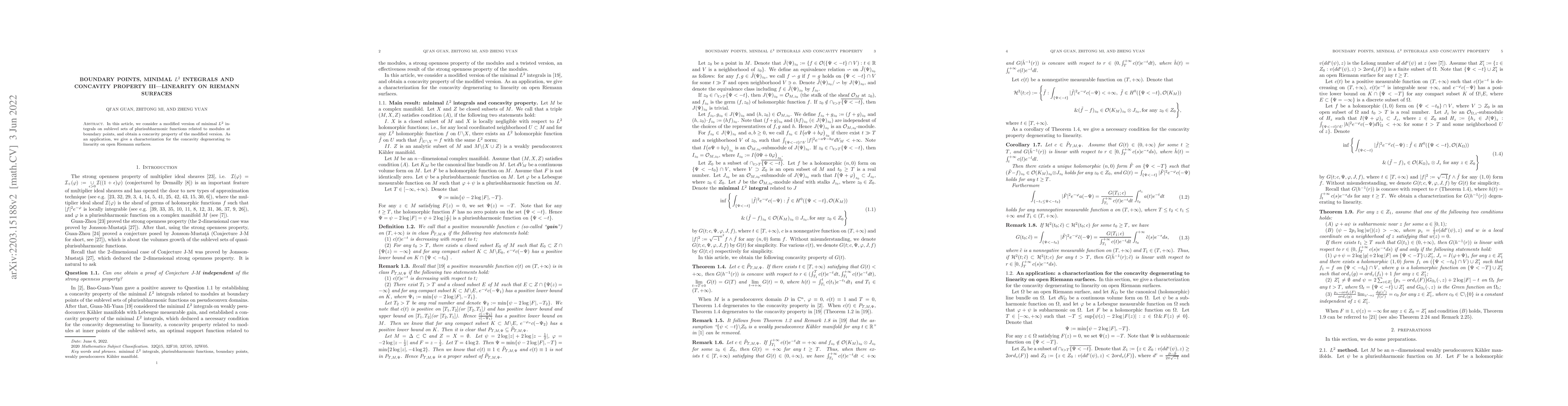 Thumbnail for Boundary points, minimal $L^2$ integrals and concavity property III --
  linearity on Riemann surfaces