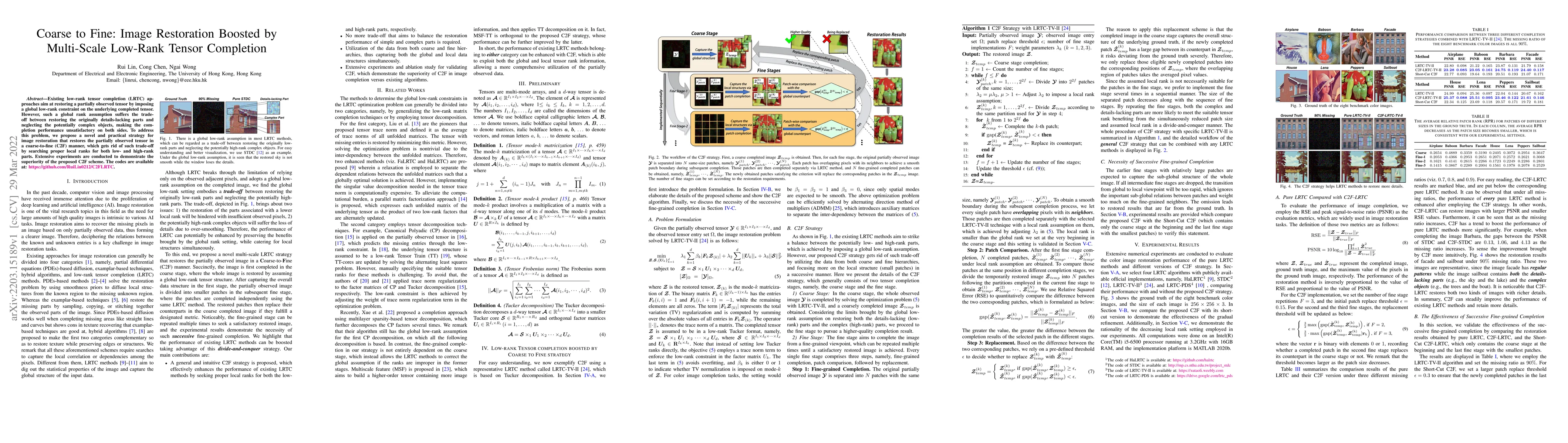 Thumbnail for Coarse to Fine: Image Restoration Boosted by Multi-Scale Low-Rank Tensor
  Completion