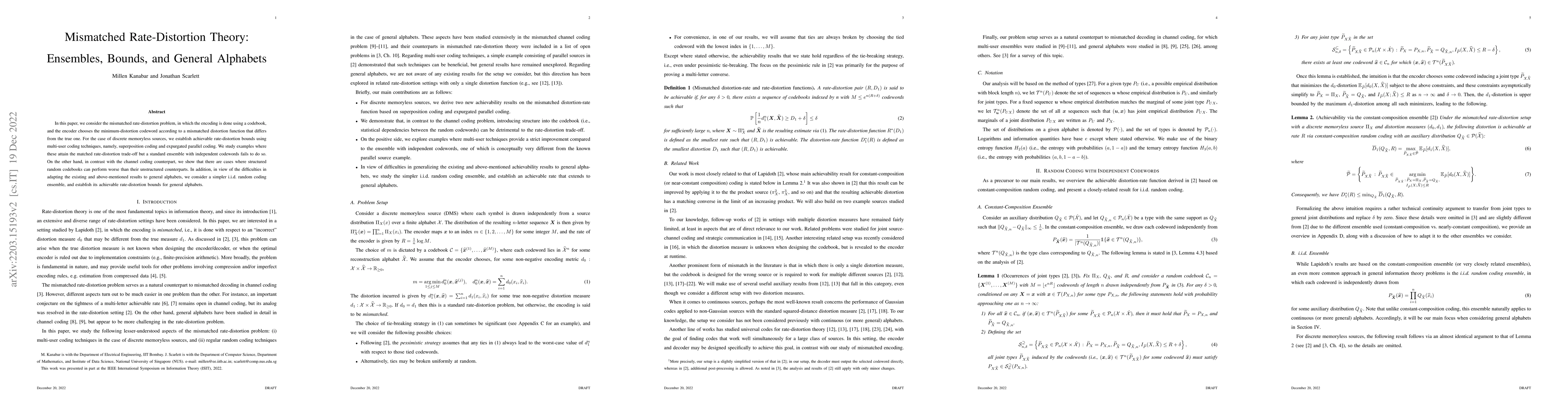 Thumbnail for Mismatched Rate-Distortion Theory: Ensembles, Bounds, and General
  Alphabets