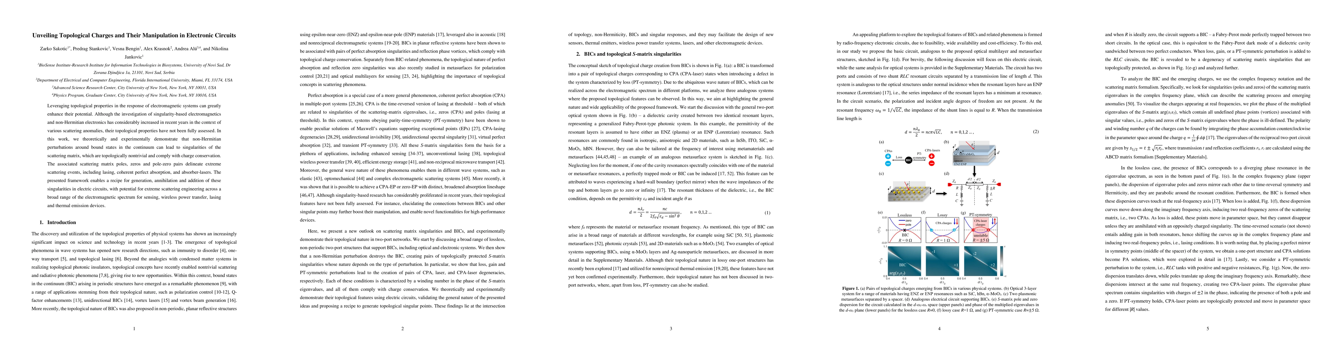 Thumbnail for Unveiling Topological Charges and Their Manipulation in Electronic
  Circuits