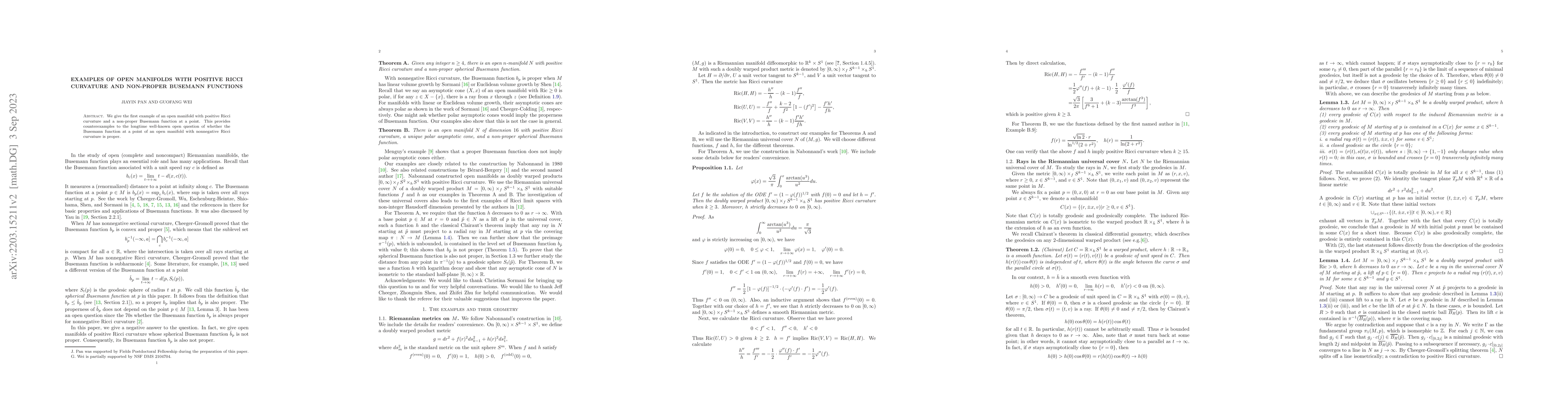 Thumbnail for Examples of open manifolds with positive Ricci curvature and non-proper
  Busemann functions