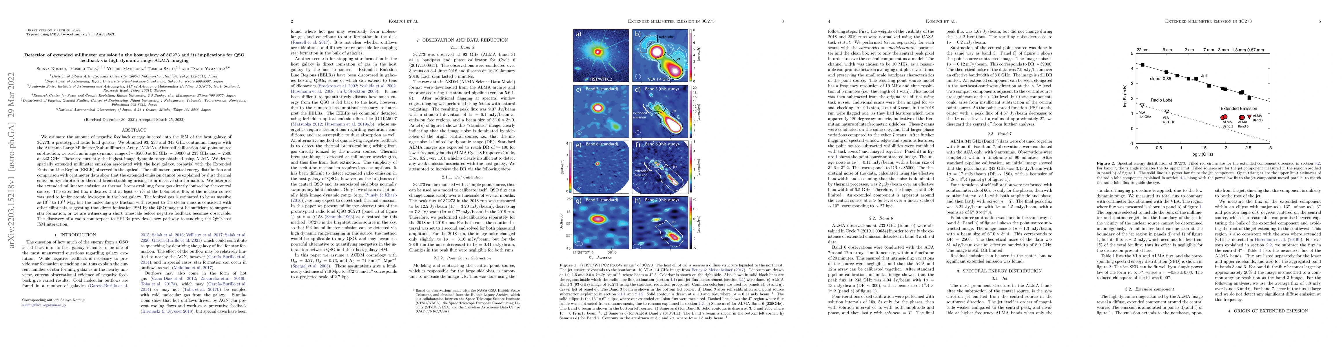 Thumbnail for Detection of extended millimeter emission in the host galaxy of 3C273
  and its implications for QSO feedback via high dynamic range ALMA imaging