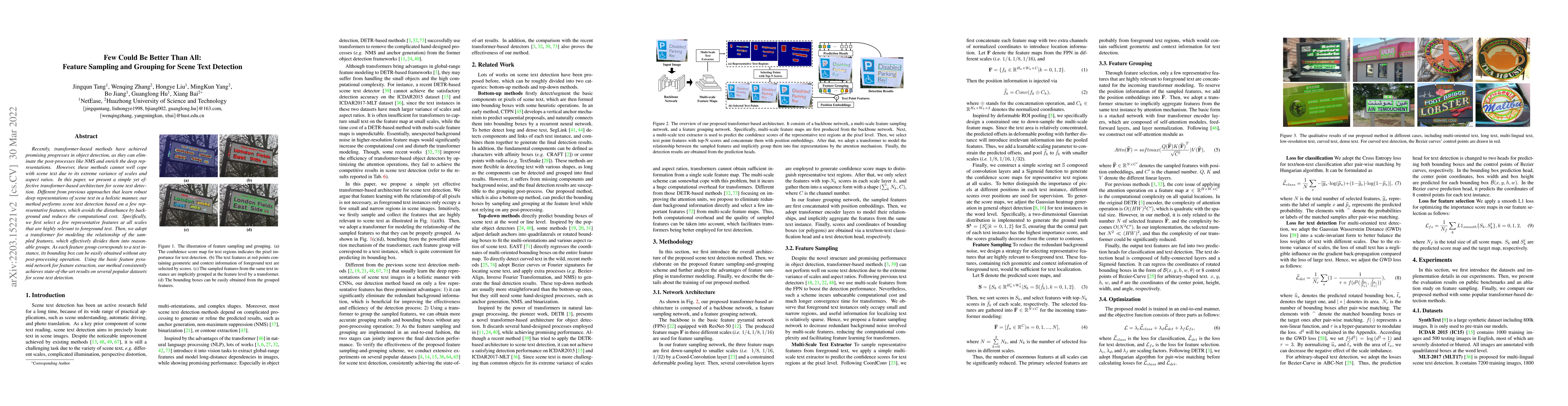 Thumbnail for Few Could Be Better Than All: Feature Sampling and Grouping for Scene
  Text Detection