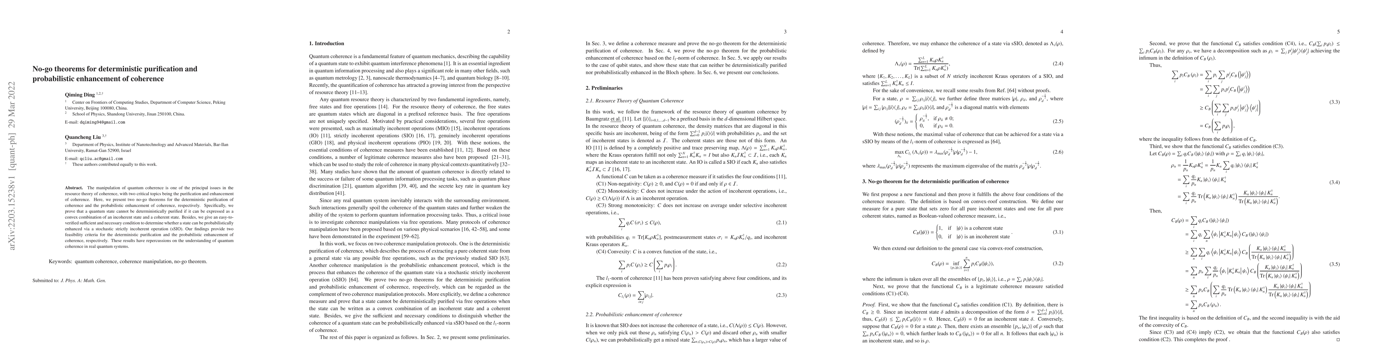 Thumbnail for No-go theorems for deterministic purification and probabilistic
  enhancement of coherence